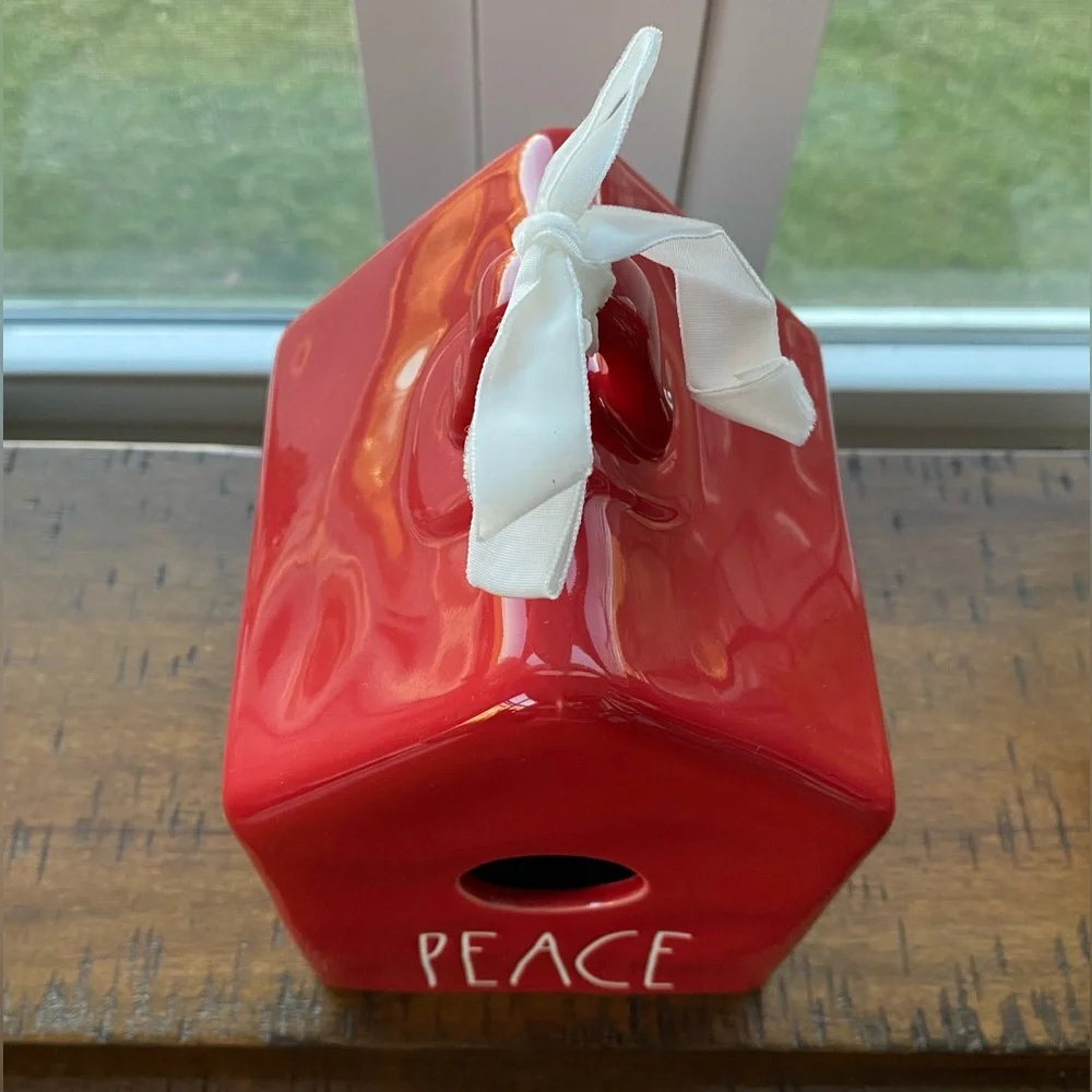 •NEW•Rae Dunn ‘PEACE’ Ceramic Indoor/Outdoor Birdhouse